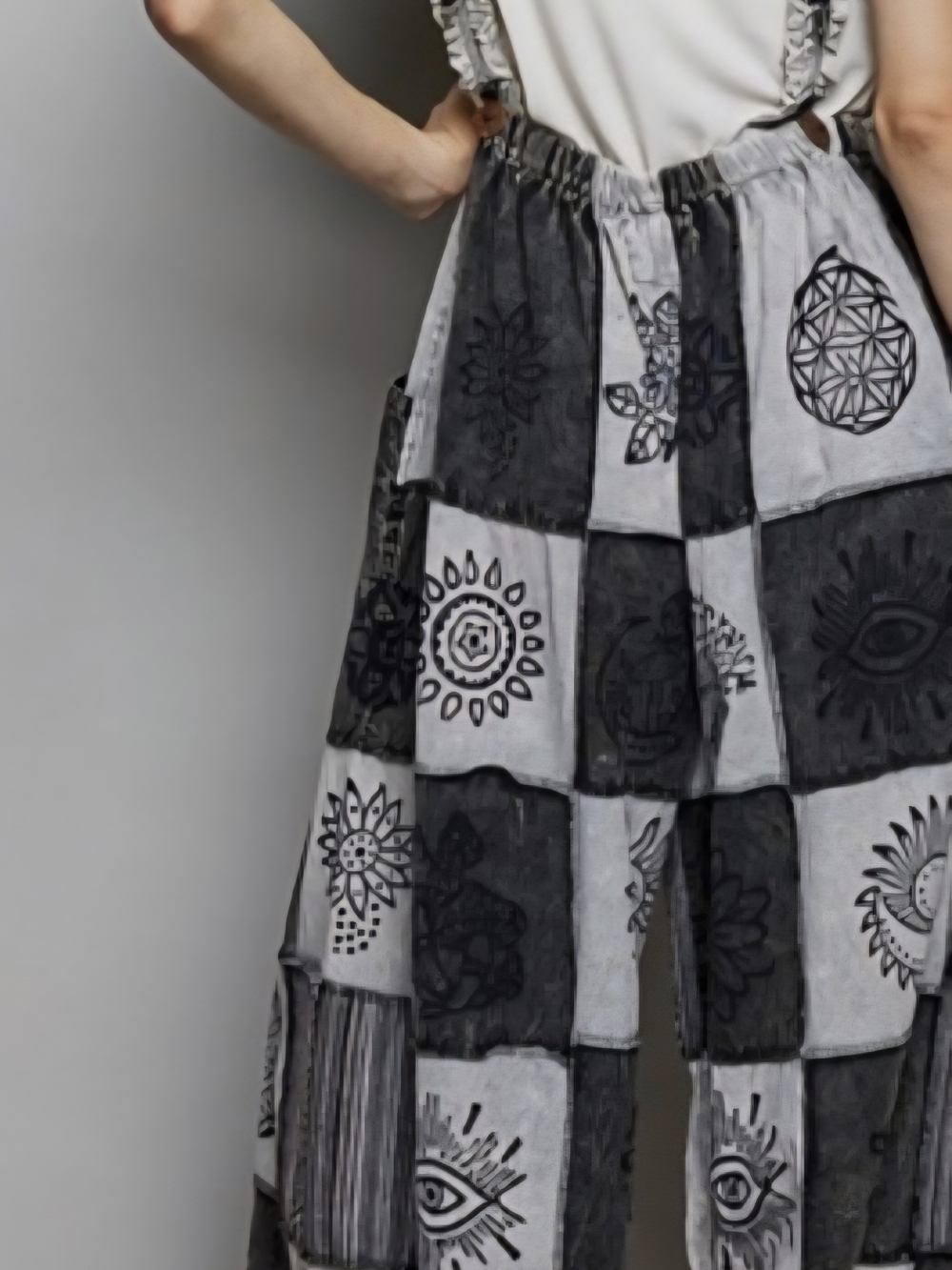 POL NEW Boho Printed Patchwork Ruffle Strap wide Leg Overalls 100%cotton - Picture 3 of 5